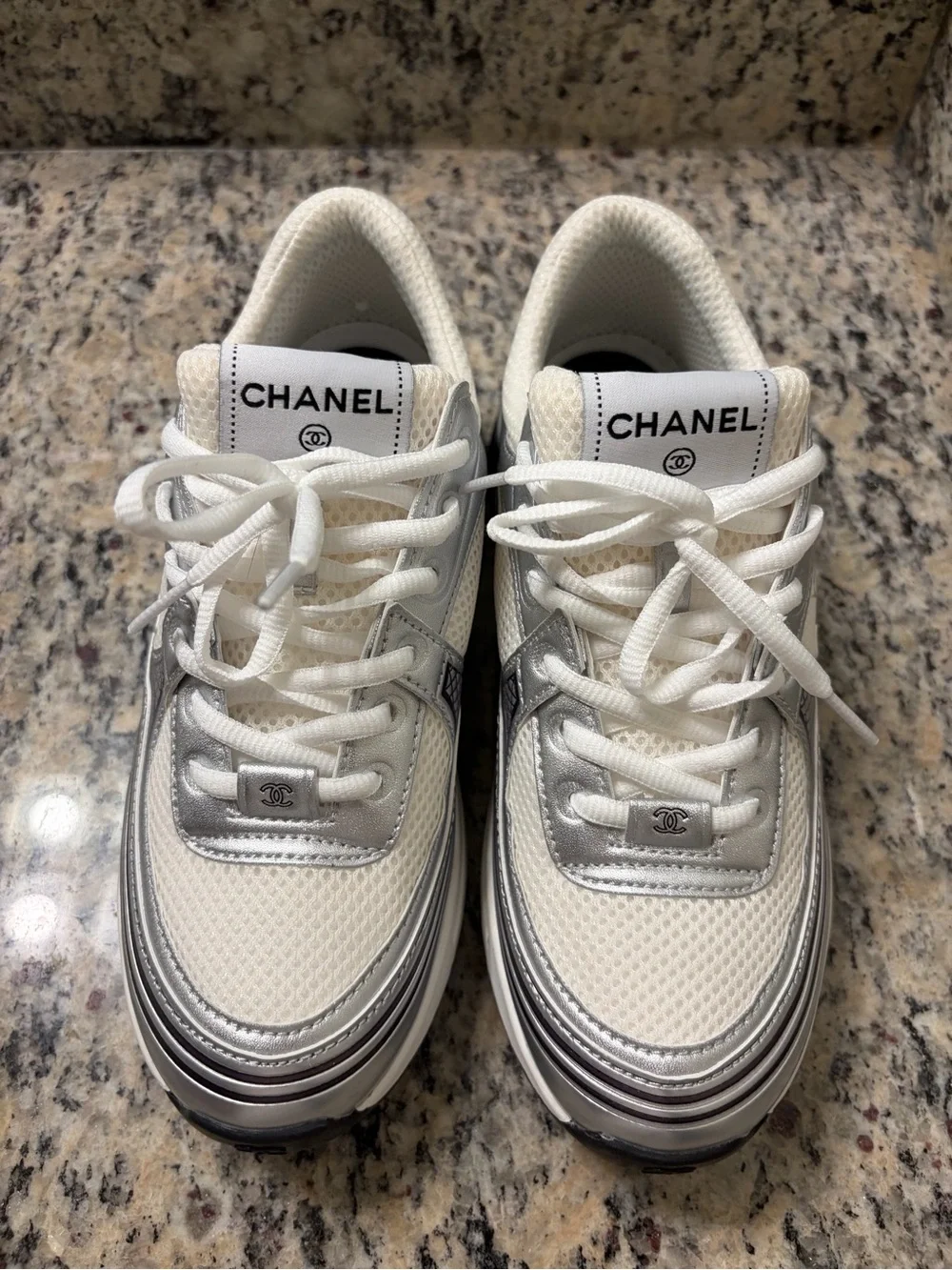 Chanel Silver & White Athletic Sneakers for men or women - Picture 4 of 8
